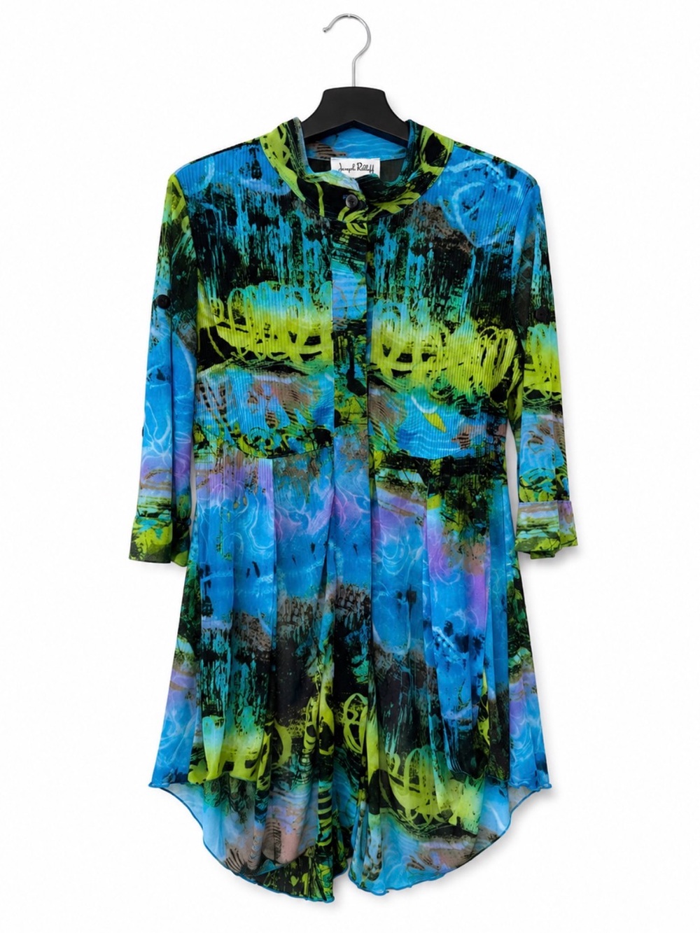 Joseph Ribkoff Abstract Print Tunic Top Blue Green Mesh 3/4 Sleeve 10